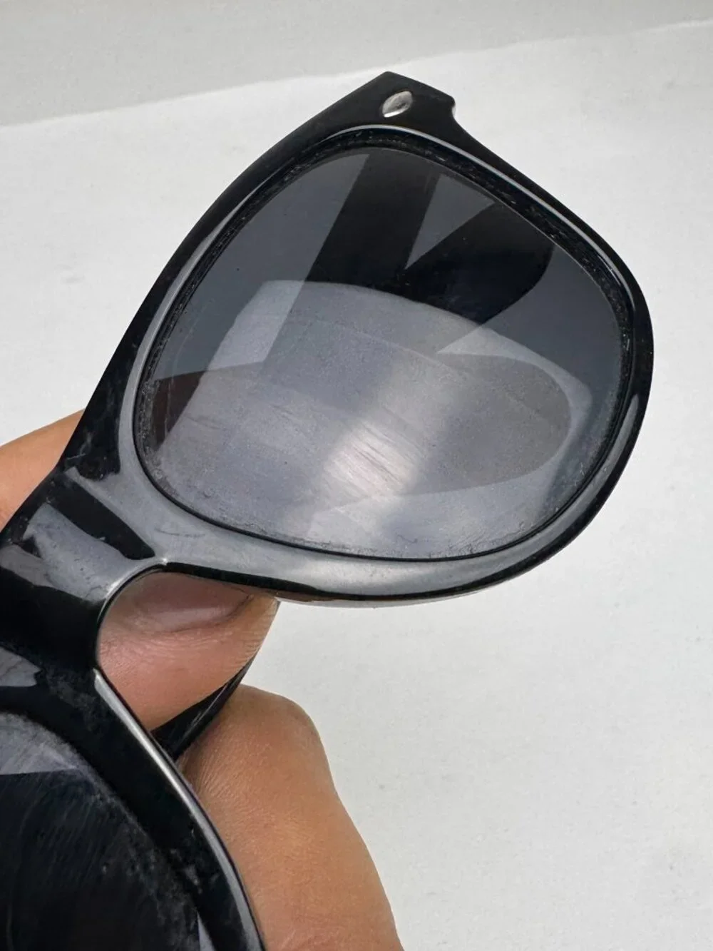 Black Wayfarer Style Sunglasses Smiling Sun Logo UV Protection (Minor Scratches)